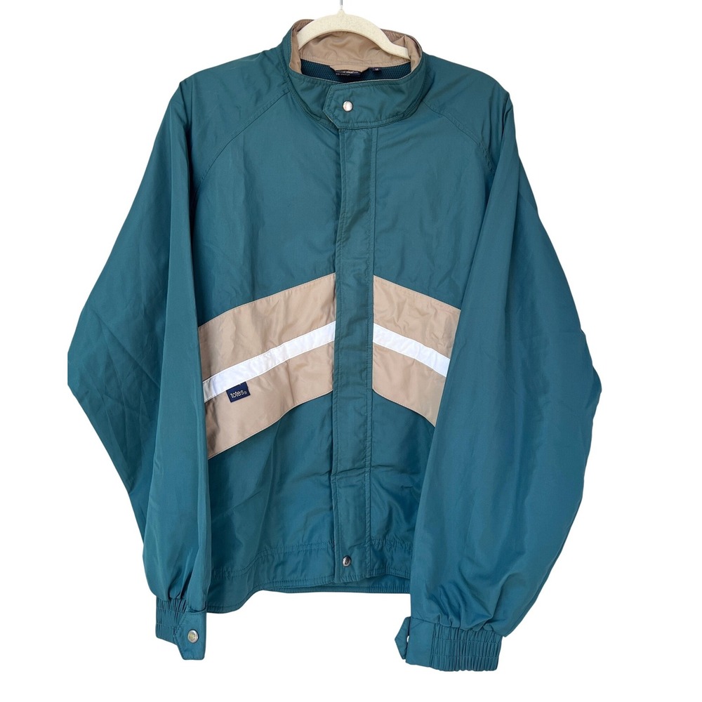 Vintage Totes Windbreaker Jacket Mens Medium Teal Tan Colorblock Gorpcore 90s